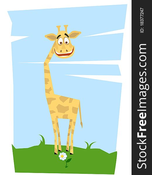 Giraffe and a flower. The Vector illustration