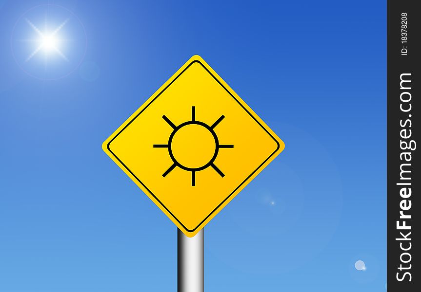 Road sign with a sun inside representing the summer