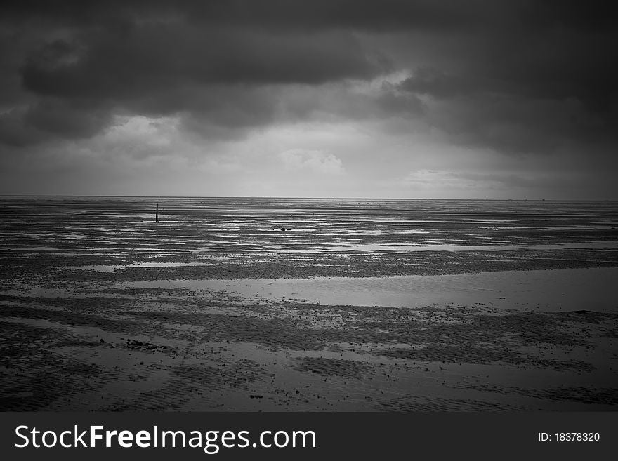 Lonely pole at the beach of Terschelling