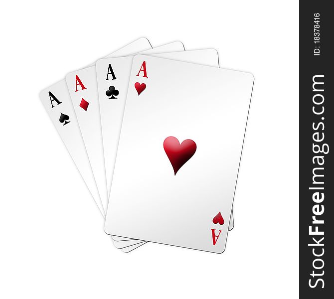 Poker game in shaped deck over white background