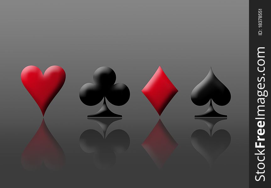 Red and black poker signs over chrome background