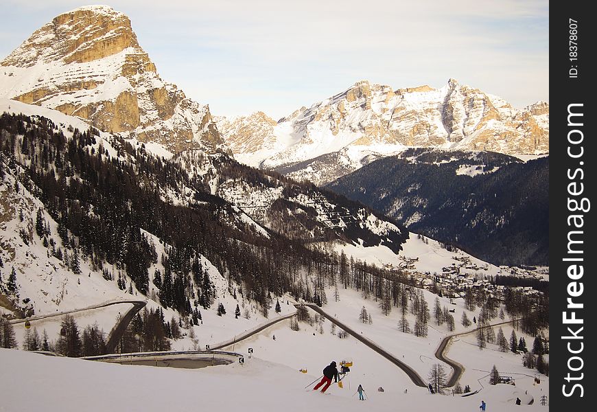 View of alps (dolomites) at sunset