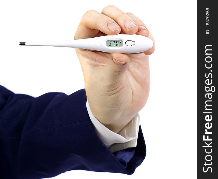 Women's hands and an electronic thermometer