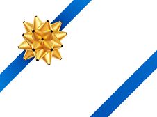 Blue Ribbon With Golden Bow. Royalty Free Stock Images Blue Ribbon With Golden Bow. Royalty Free Stock Images