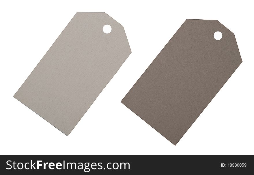 Two blank paper labels, isolated on white background