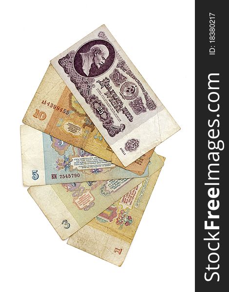 Old soviet russian money on white background