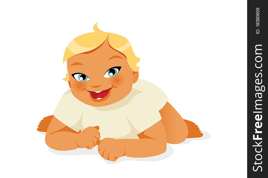 Baby crawling on floor, white background, illustration. Baby crawling on floor, white background, illustration