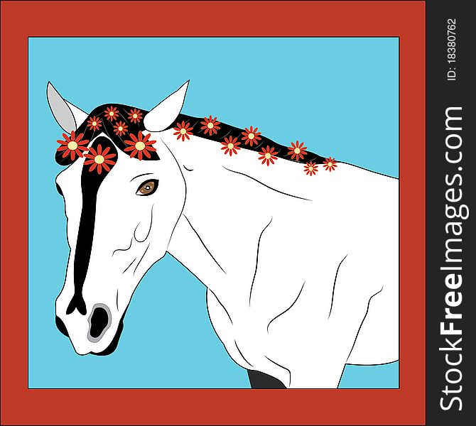 Horse with a flowers. Vector.