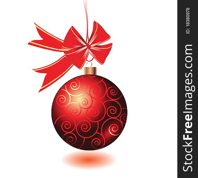 Red glossy Christmas ball over white background