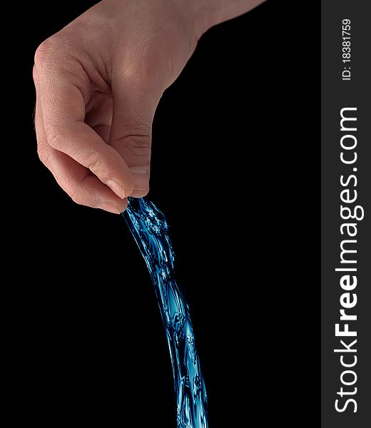 Hand pouring clear water with black background. Hand pouring clear water with black background