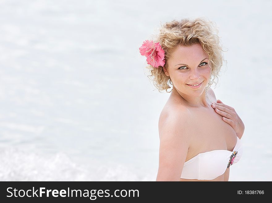 Young beautiful woman on natural background. Young beautiful woman on natural background