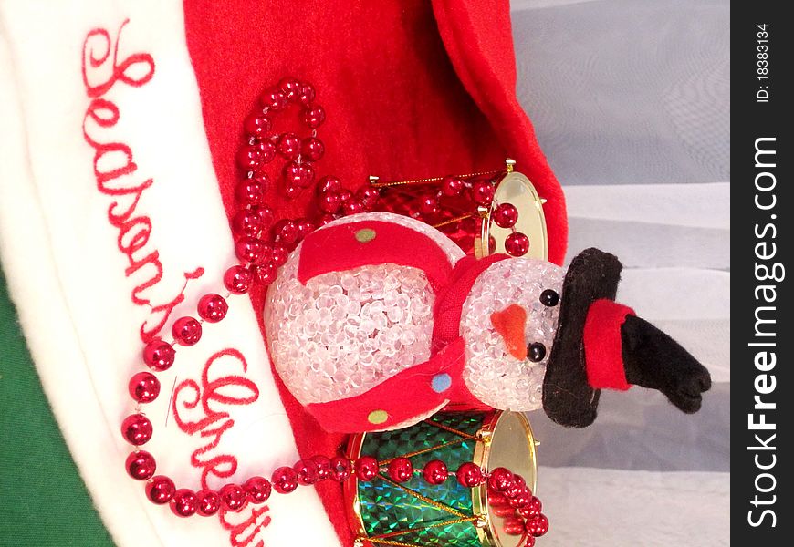 Snowman Decoration On Christmas Stocking