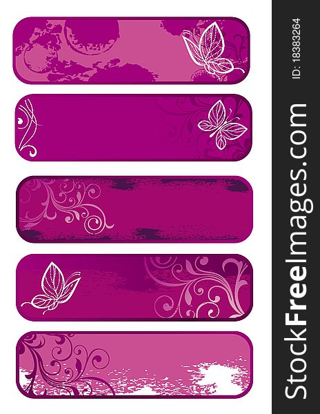 Set Of Spring Banners With Butterfly