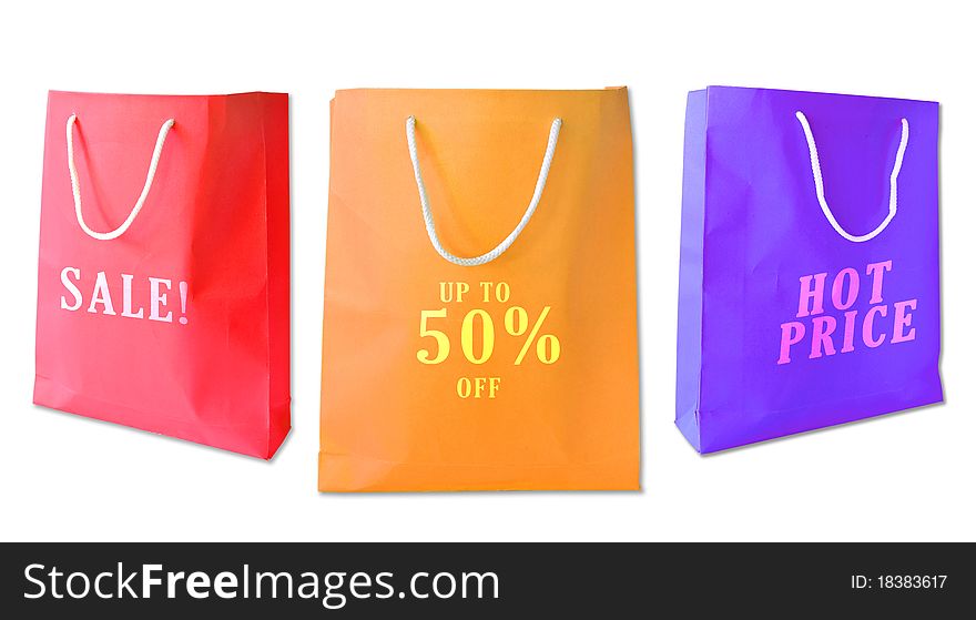 Sale shopping bags isolated on white background