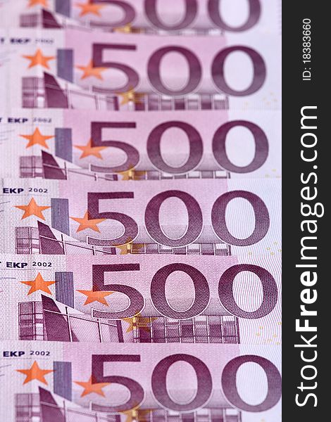 Five-hundredth euro banknotes, close-up