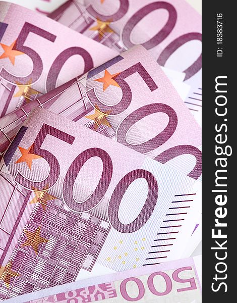 Close-up of five-hundredth euro banknotes