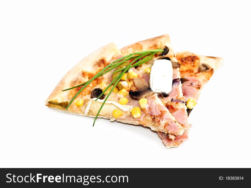 Pizza On Slices Isolated On White