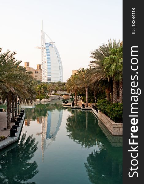 Beautiful dubai resort with burj al arab in background