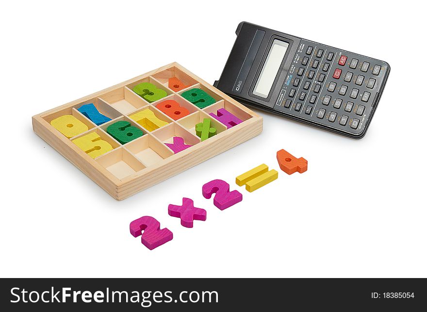 Wooden numbers with a calculator