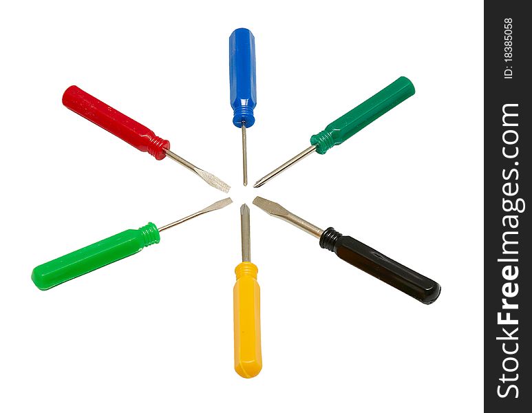The three screwdrivers isolated on a white background
