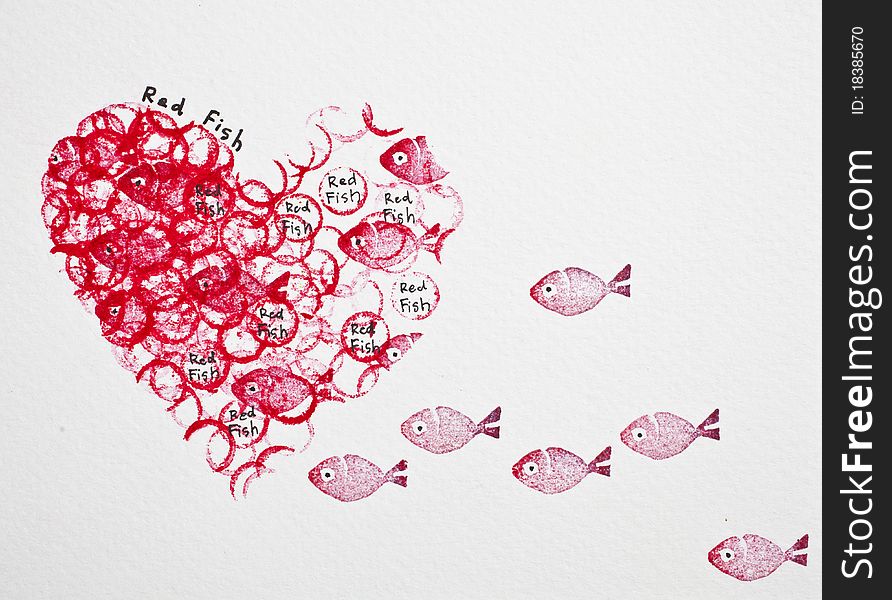 Red heart from little red fishes. Red heart from little red fishes