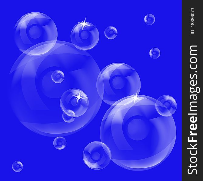 Soap bubbles. Beautiful bubbles on a blue background, the vector drawing.