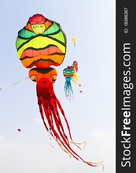 Colorful and creative kites on blue sky. Colorful and creative kites on blue sky