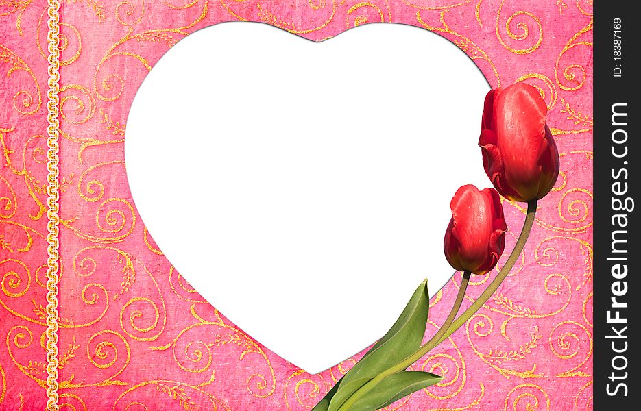 Heart shape wallpaper background and tulips flowers using for background about love