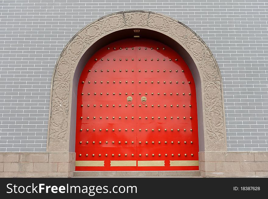 A chinese traditional grand red gate. A chinese traditional grand red gate