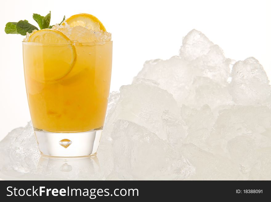 Refreshing cold lemon Cocktail against a white background