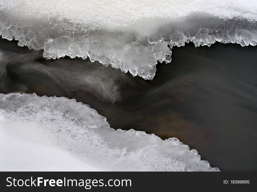 Icy water flow, photographed in small river in Vantaa, Finland. Icy water flow, photographed in small river in Vantaa, Finland