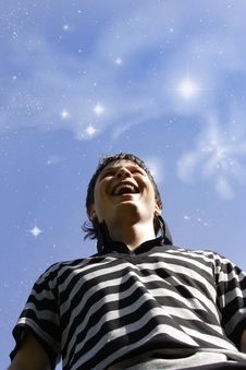 Happy Young Man Under The Stars Stock Images