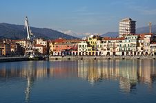 Colored Reflections On The Water,old Port Imperia Royalty Free Stock Images