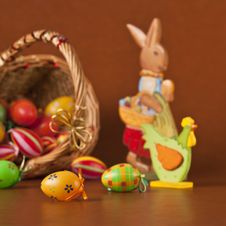Easter Basket, Eggs, Bunny And Chicken Royalty Free Stock Images