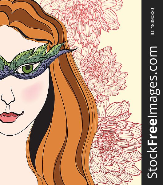Girl with mask on floral background