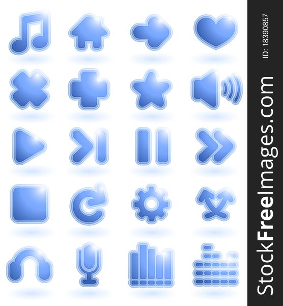 Collection of glowing audio related icons. Collection of glowing audio related icons