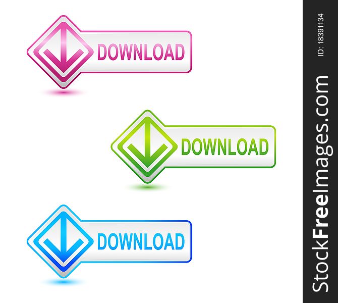 Illustration of set of colorful download buttons on isolated background