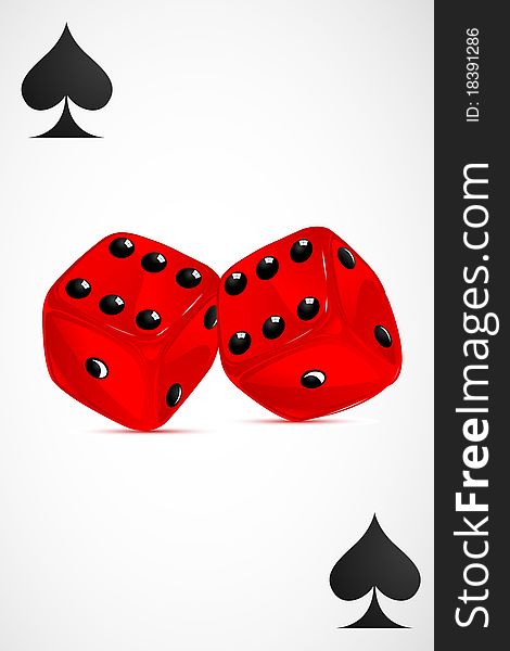 Illustration of dices on playing cards of casino. Illustration of dices on playing cards of casino