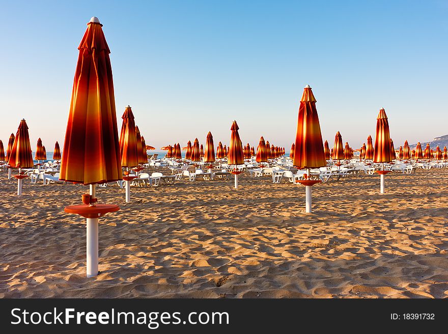 View of chairs and umbrellas on the beach