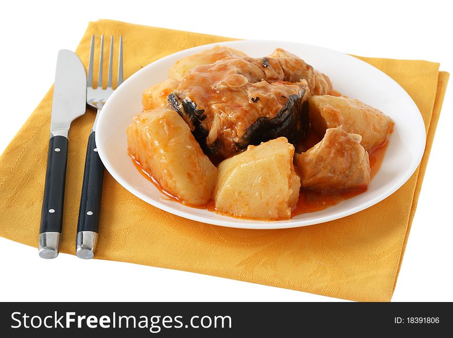 Fish stew on an white plate. Fish stew on an white plate