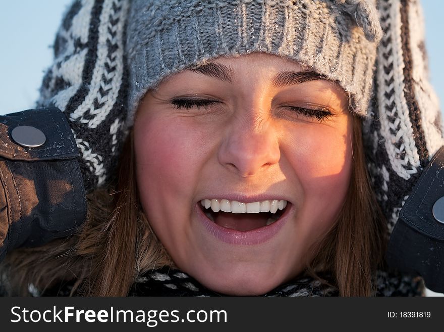 Portrait of a beautiful girl close up in winter. Portrait of a beautiful girl close up in winter