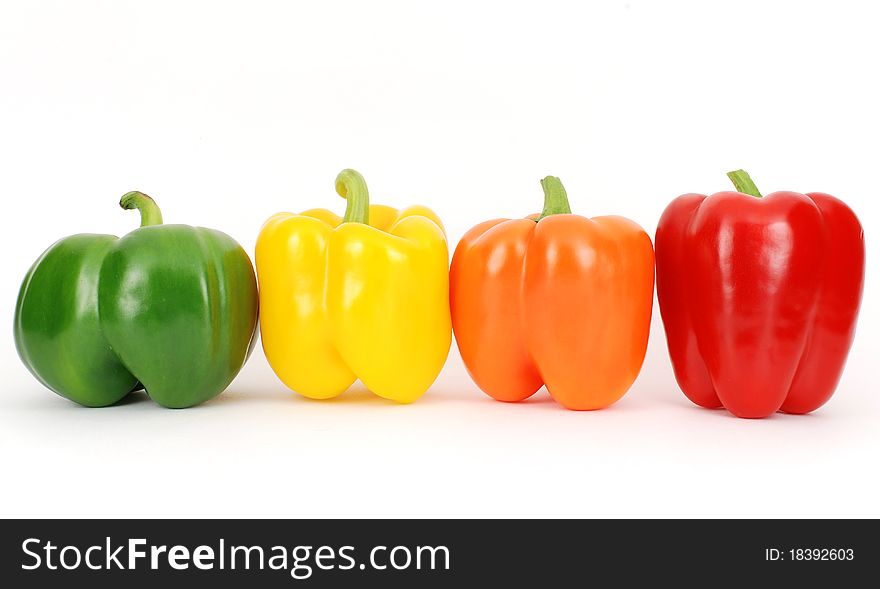 Isolated colorful pepper in a line. Isolated colorful pepper in a line