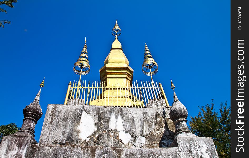 Golden Pagoda at the top. Phu Si, Luangprabang, Laos