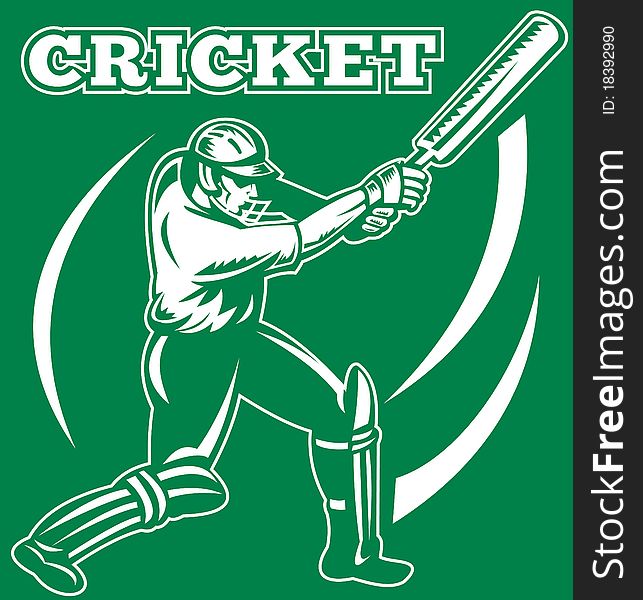 Illustration of a cricket sports player batsman silhouette batting