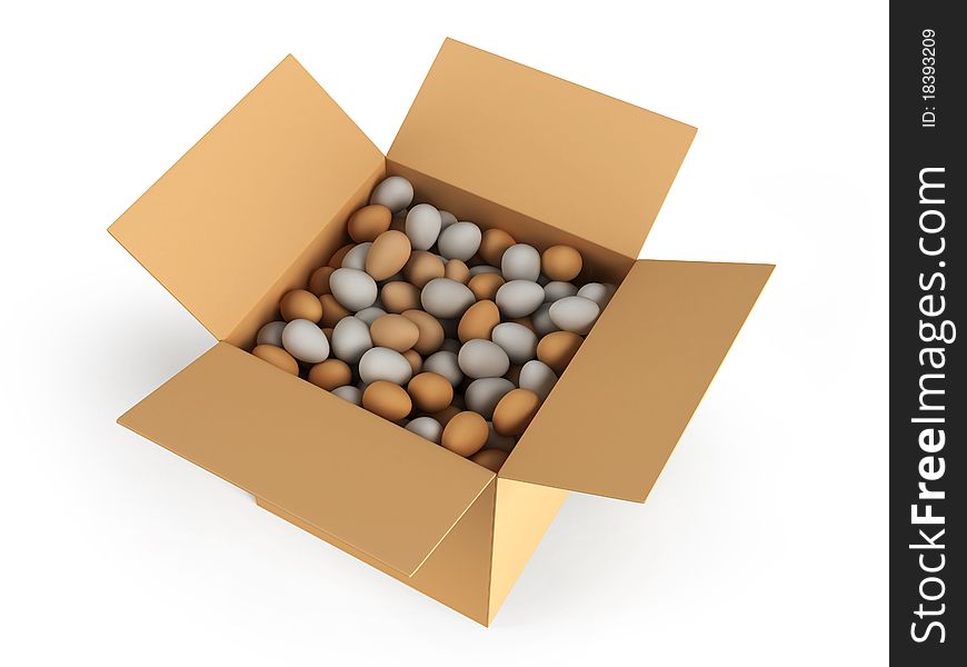 Box with eggs, isolated on a white background