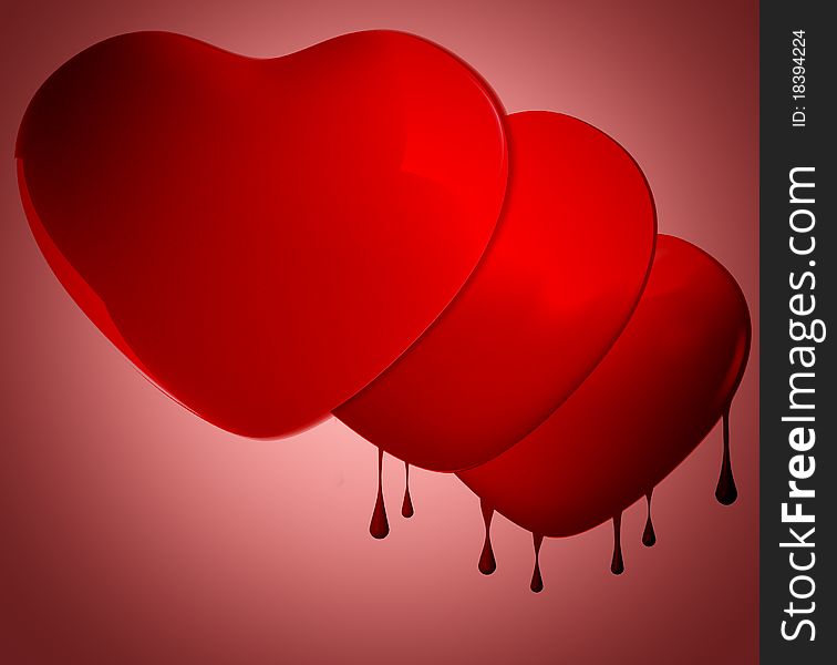 Red shiny hearts. 3d render