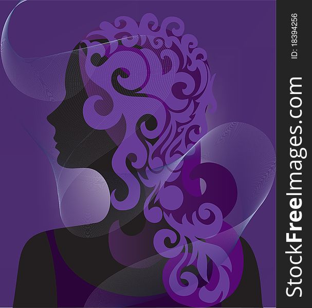 Silhouette of a woman veiled in purple background. Silhouette of a woman veiled in purple background