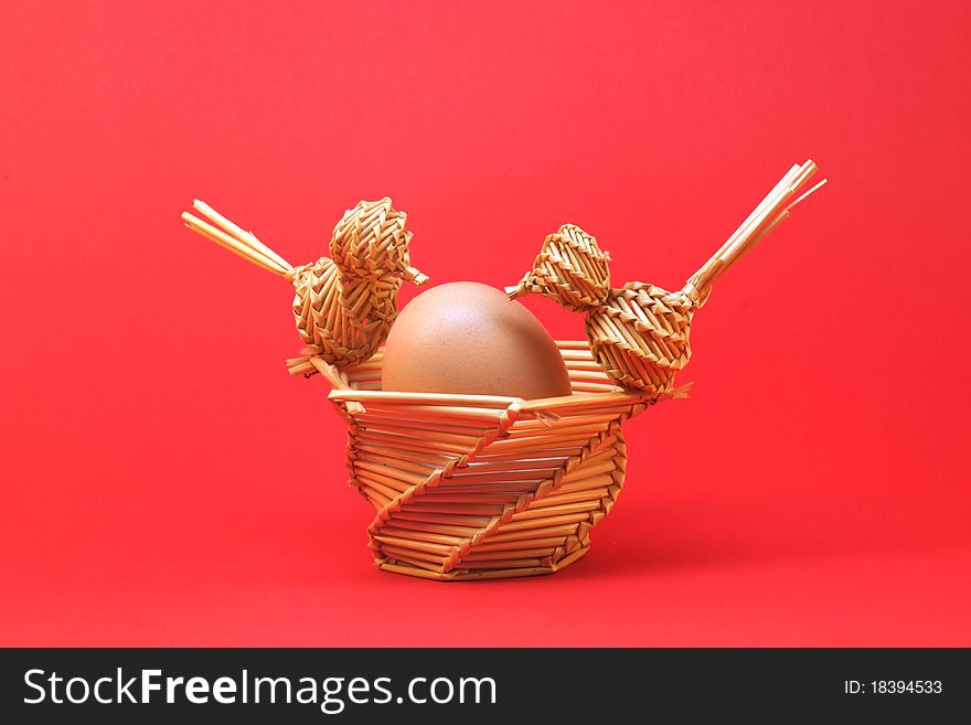 Two Straw Birds With Egg