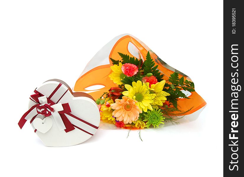 A greeting bouquet gift box beautiful flowers. A greeting bouquet gift box beautiful flowers