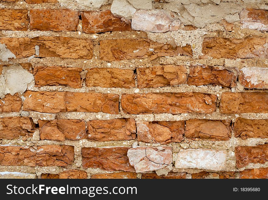 Aged grunge red bricks wall background